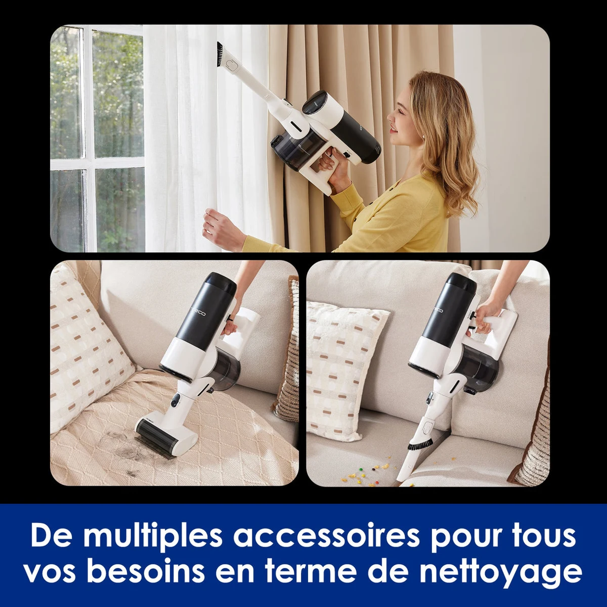 Tineco FLOOR ONE Switch S6 Stretch utilisé en aspirateur à main avec différentes brosses